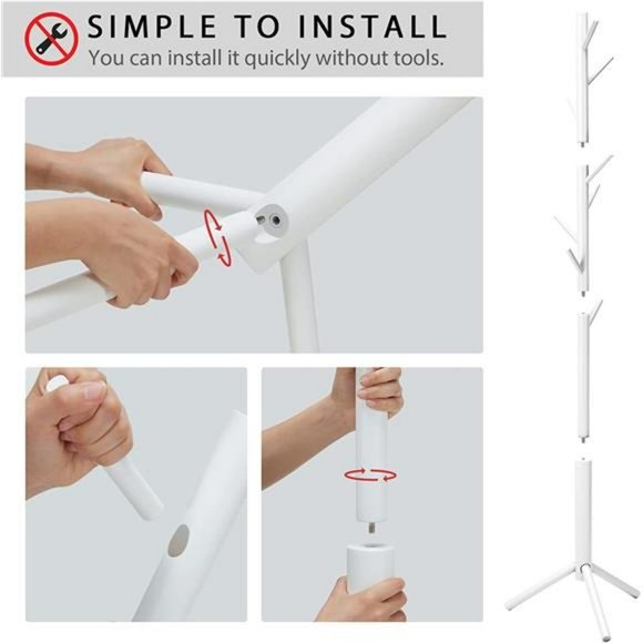 Coat Rack Freestanding with 8 Hooks 3 Adjustable Height Coat Racks Stand, White - Picture 5 of 6